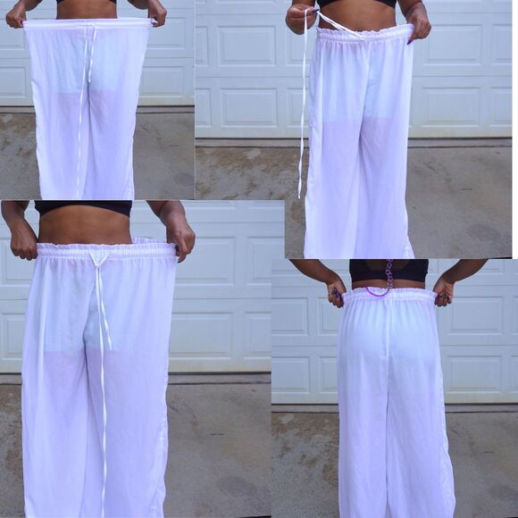PLT White Sheer Wide Leg Drawstring Pants Size 12 Resort Beach Vacation - Picture 5 of 15